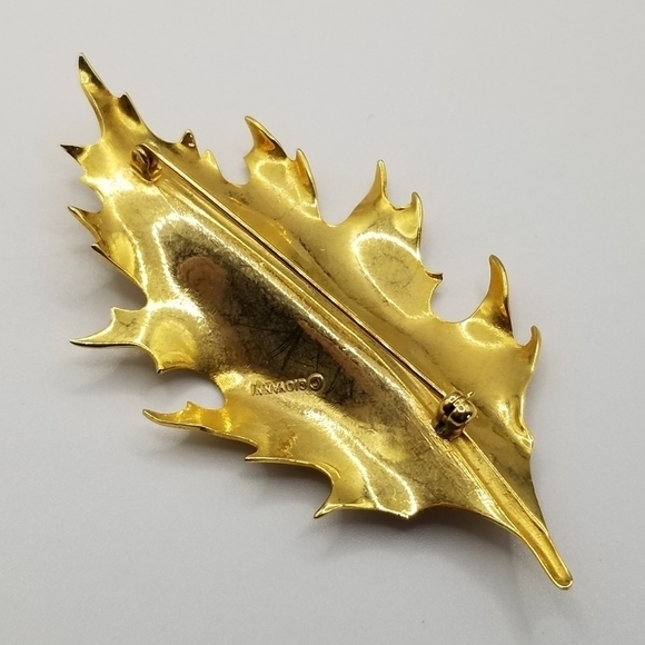 Vintage Giovanni Leaf Gold Tone Bar Pin Brooch Realistic Autumn Signed Nature 3" - Picture 3 of 7